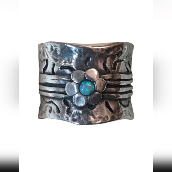 Vintage Shablool Didae Israel Sterling Silver Modernist Ring w/ Fire Opal - Picture 2 of 10